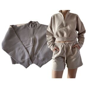 Aritzia Wilfred Free Cropped Quarter Zip Sweatshirt – Taupe Mauve | Size L